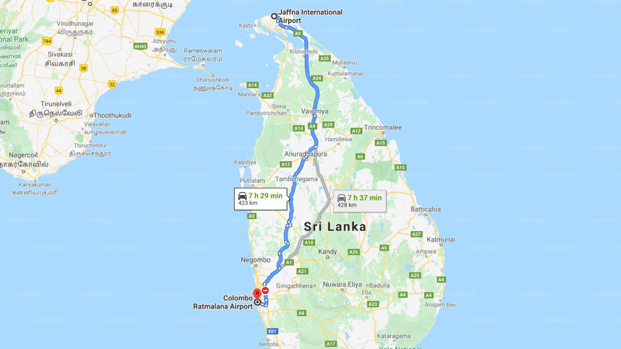 Jaffna Airport (JAF) til Ratmalana Airport (RML) Privat Lufthavnstransfer