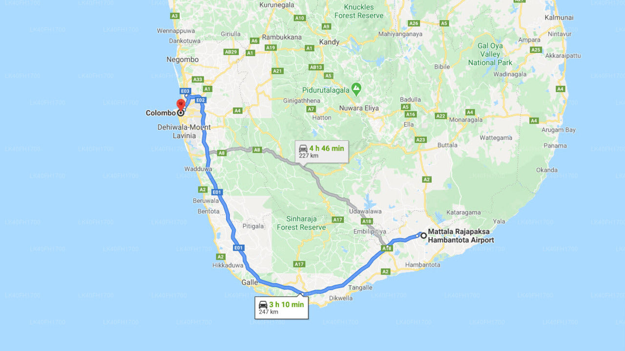 Mattala (HRI) Lufthavn til Colombo by privat transfer