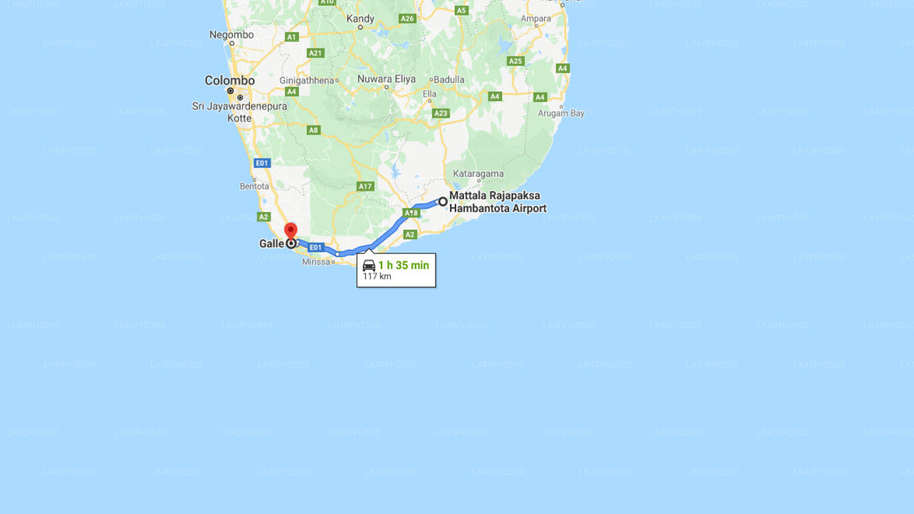 Privat lufthavnstransfer fra Mattala (HRI) Lufthavn til Galle