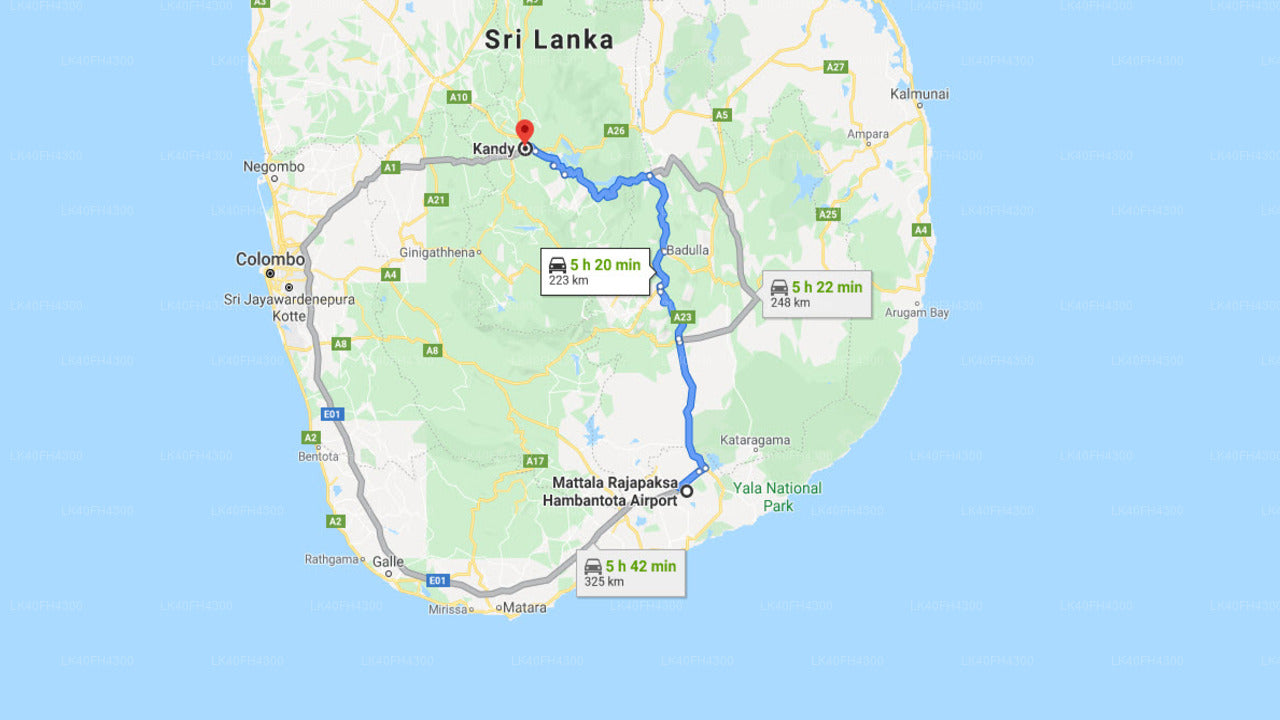 Mattala (HRI) Airport til Kandy City Privat Transfer
