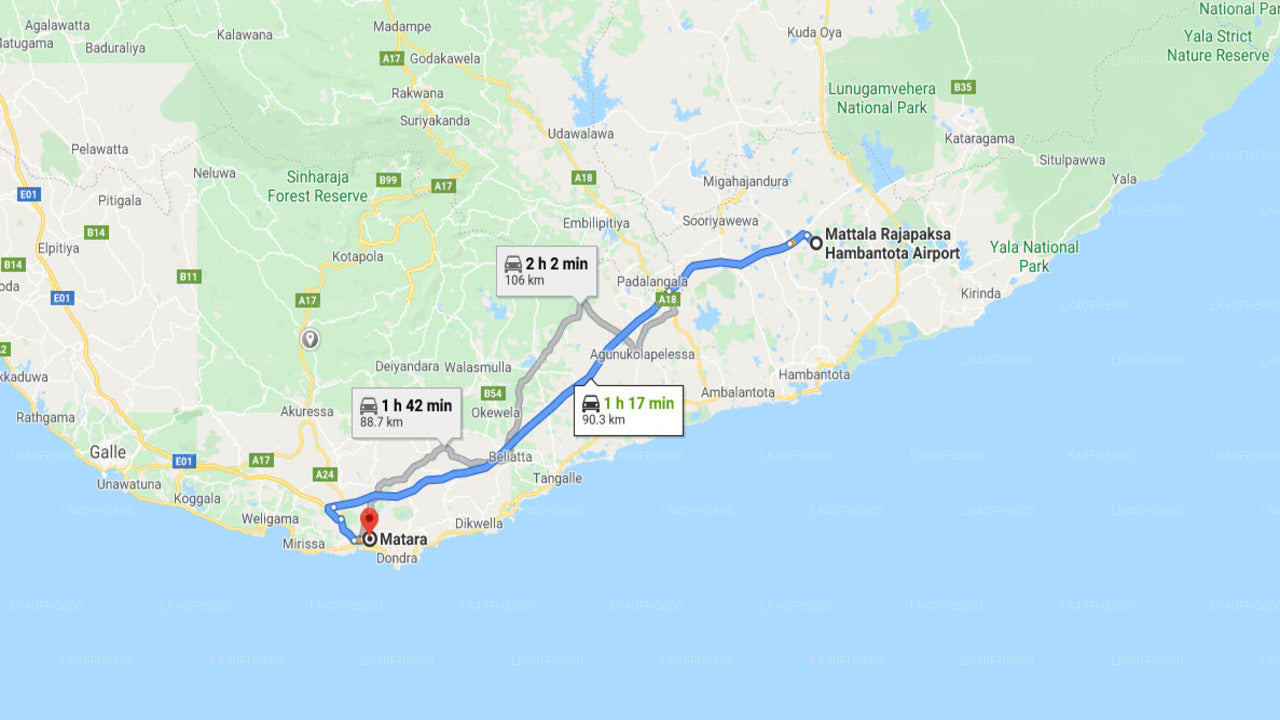 Mattala (HRI) Lufthavn til Matara Privat Transport