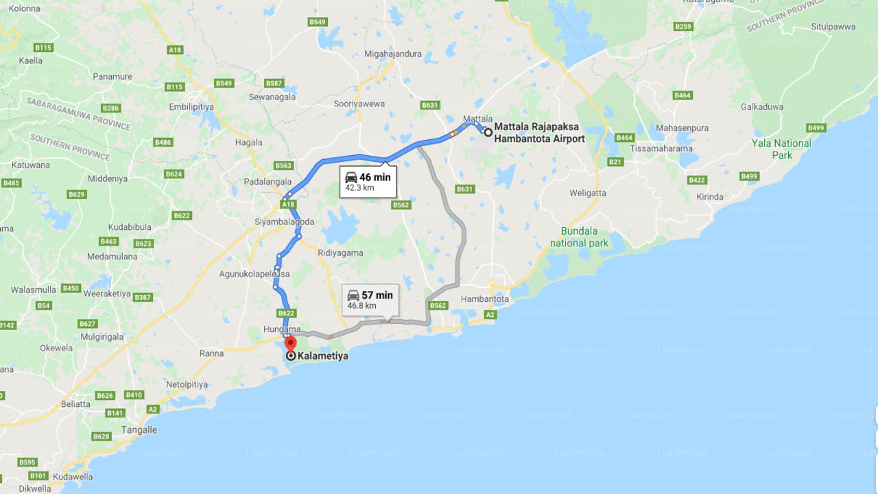 Mattala (HRI) Lufthavn til Kalametiya Privat Transfer
