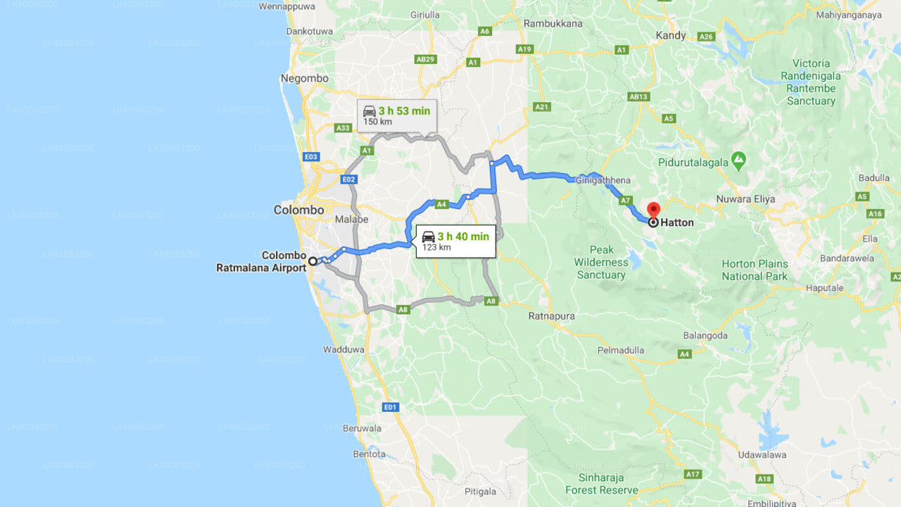 Ratmalana (RML) Airport til Hatton City privat transfer