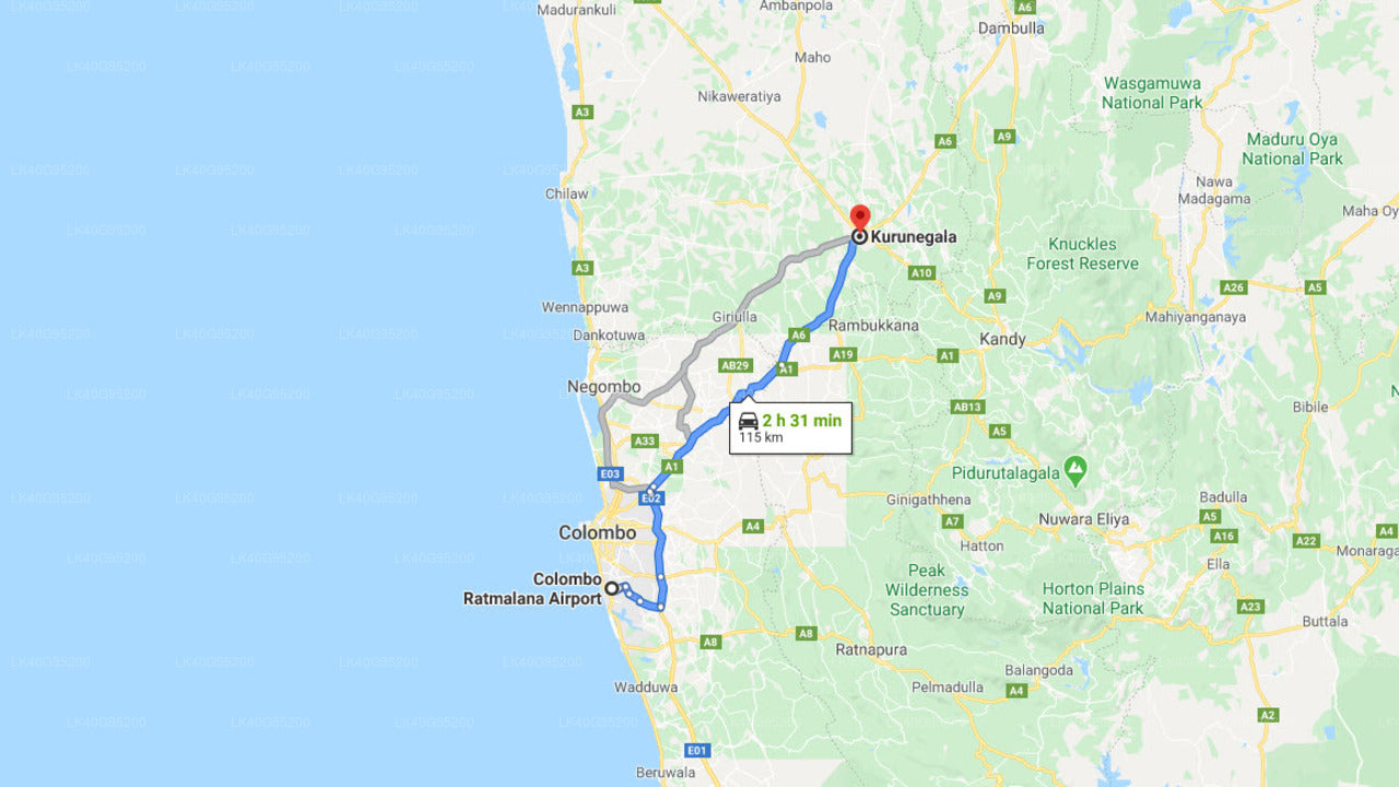 Ratmalana (RML) Airport til Kurunegala City Privat Transfer