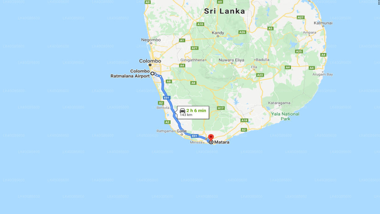 Ratmalana (RML) Lufthavn til Matara Privat Transport