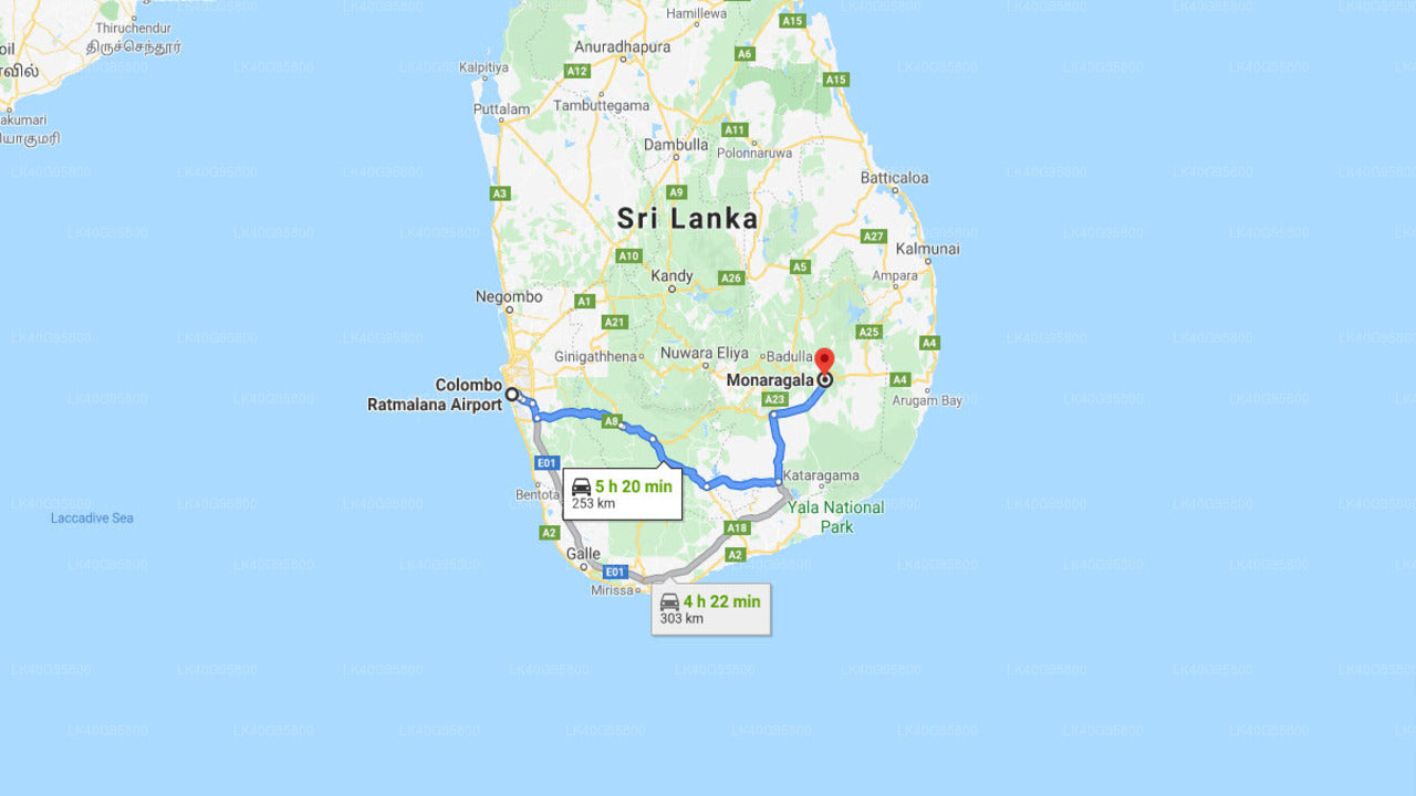 Ratmalana (RML) Lufthavn til Moneragala by privat transport