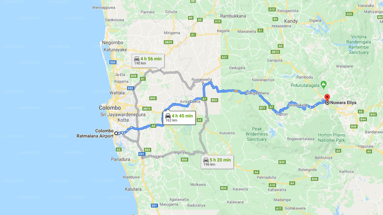 Ratmalana (RML) Lufthavn til Nuwara Eliya Privat Transfer