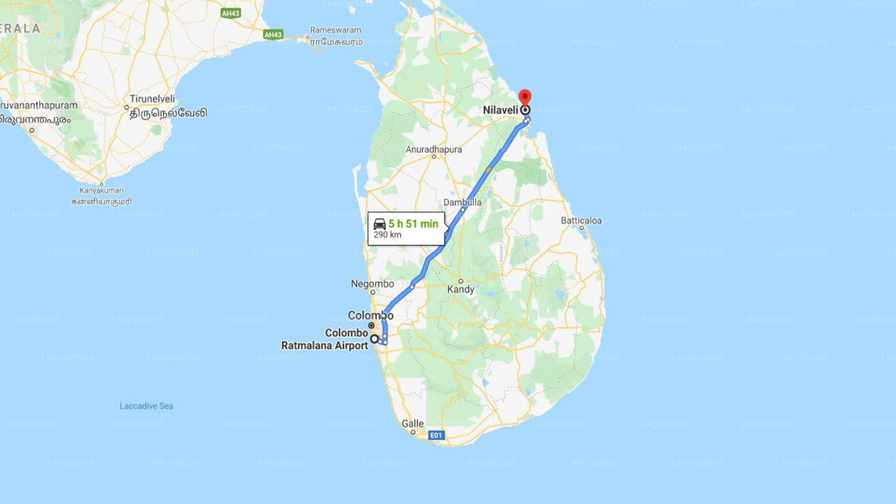 Ratmalana (RML) Lufthavn til Nilaveli Privat Transfer