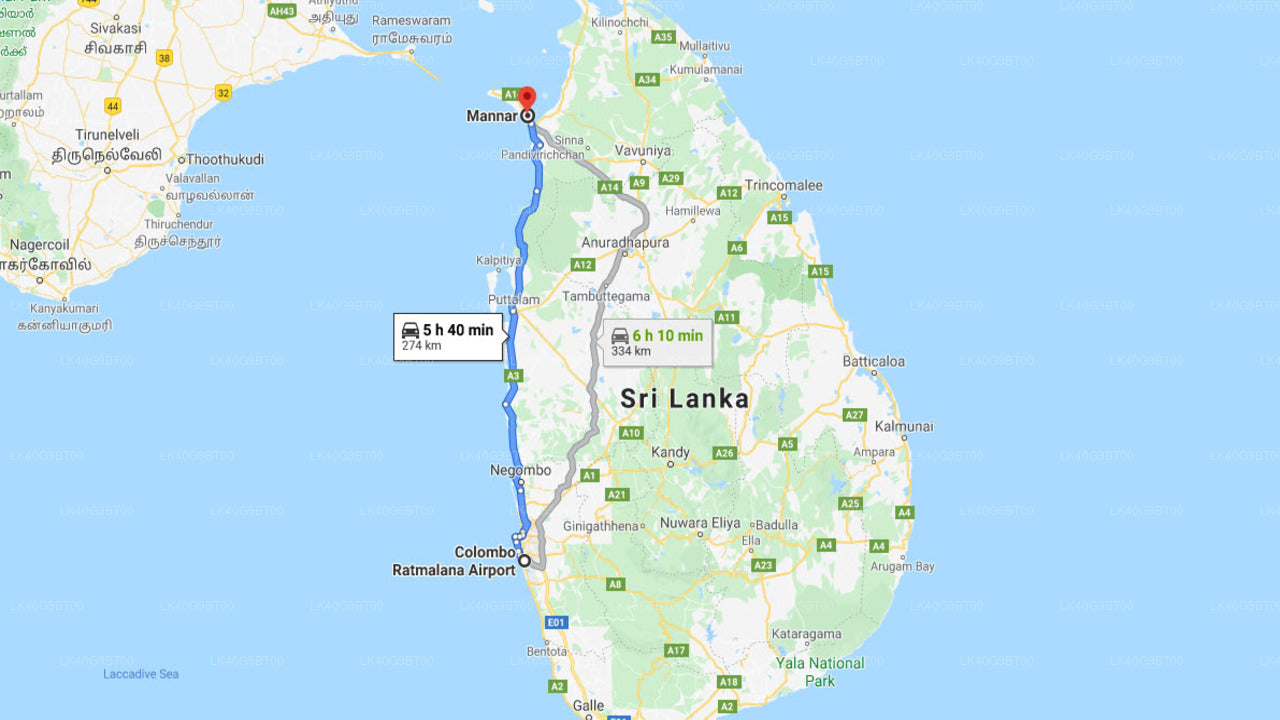 Ratmalana (RML) Lufthavn til Mannar By Privat Transfer