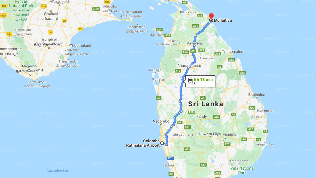 Ratmalana (RML) Airport til Mullaitivu City Privat Transfer