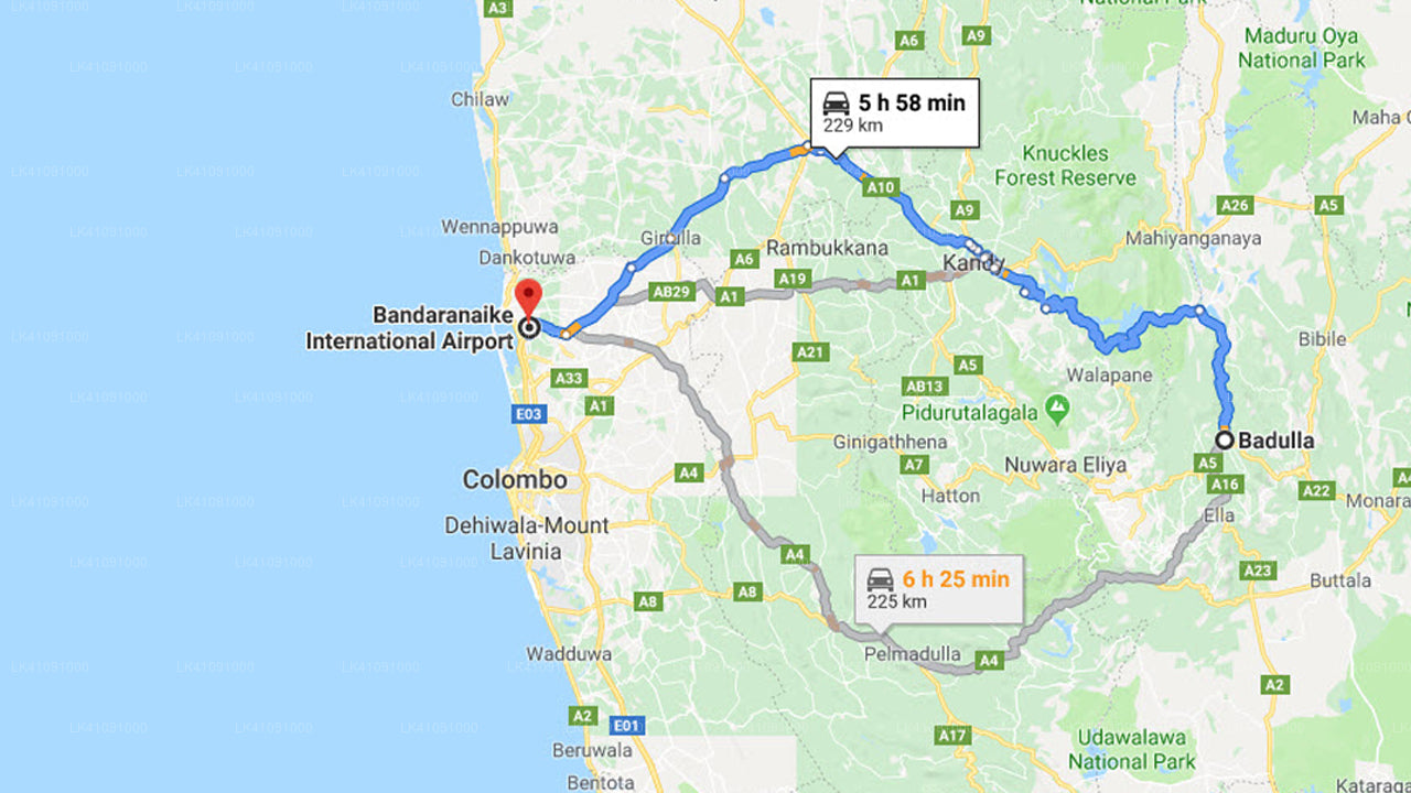Badulla By til Colombo (CMB) Lufthavn Privat Transport