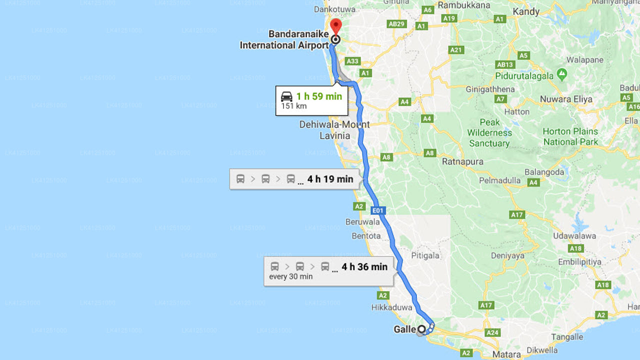 Privat transport fra Galle City til Colombo Lufthavn (CMB)