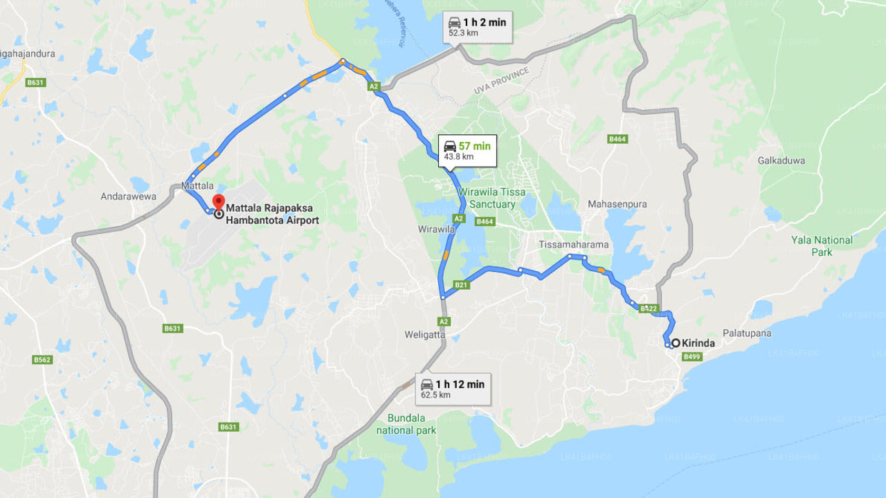 Kirinda City to Mattala (HRI) Airport Private Transfer
