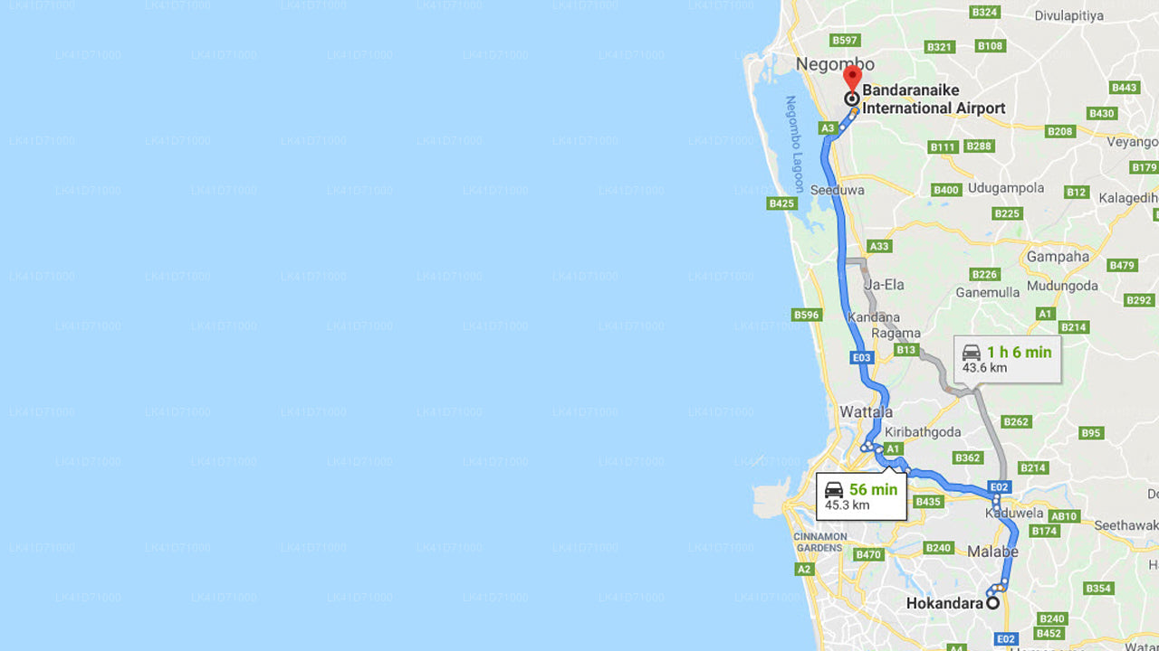 Hokandara by til Colombo (CMB) Lufthavn Privat Transfer