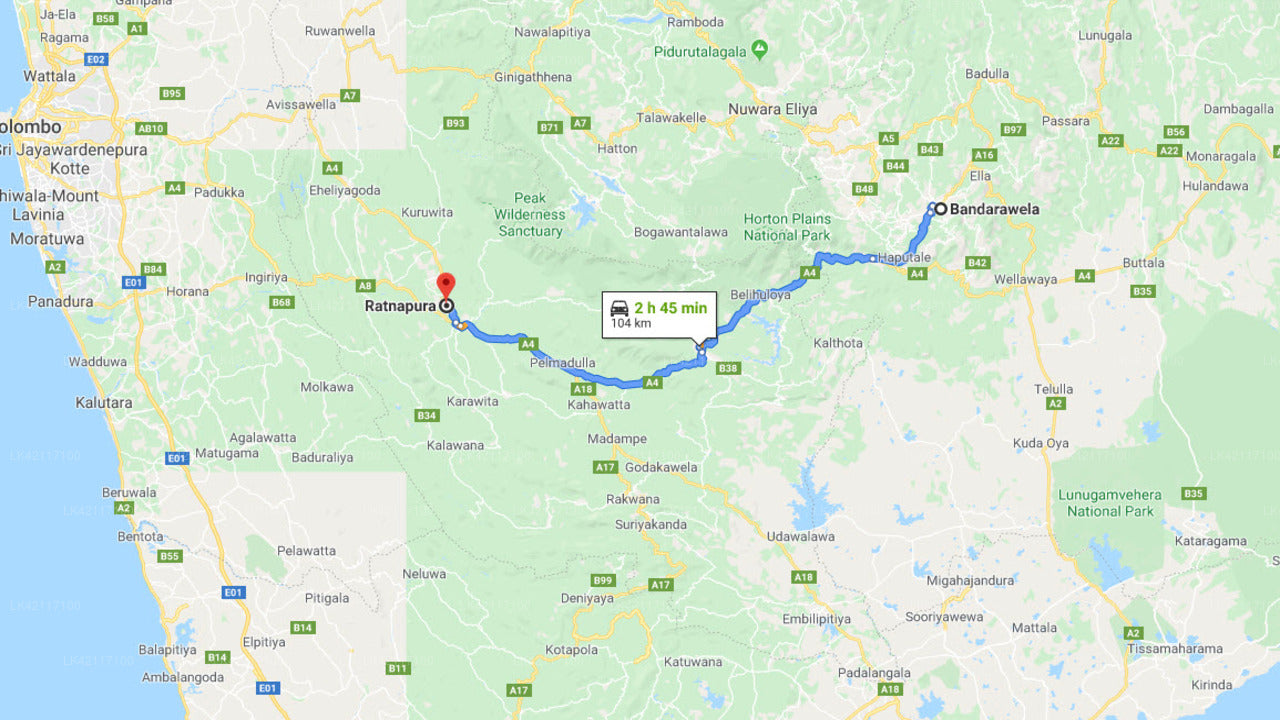 Bandarawela by til Ratnapura by privat transfer
