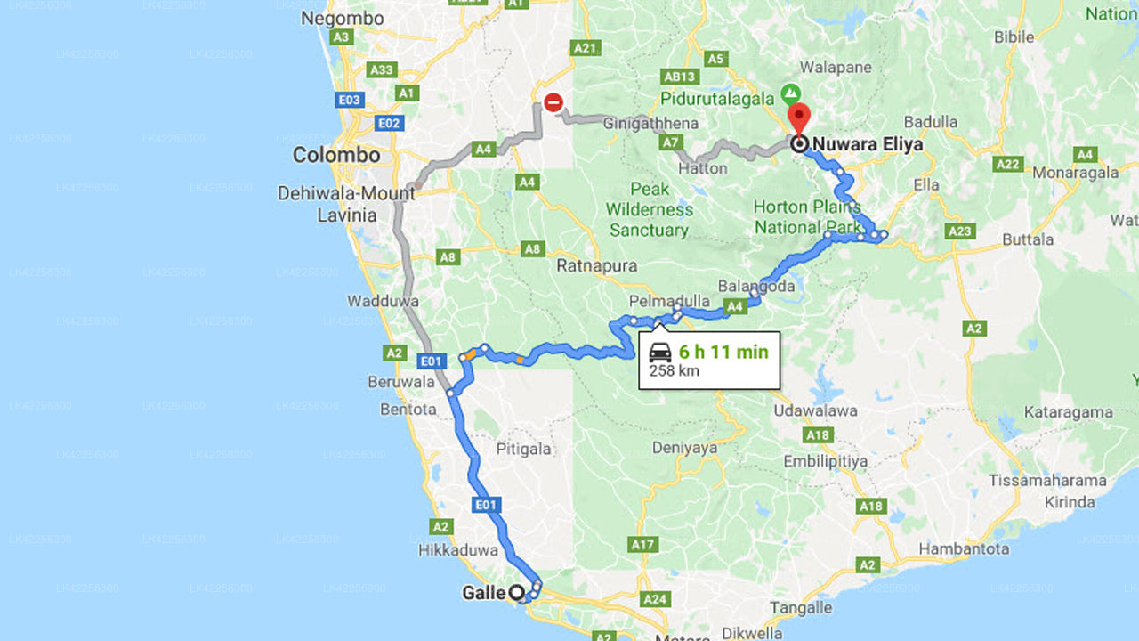 Galle by til Nuwara Eliya by privat transfer