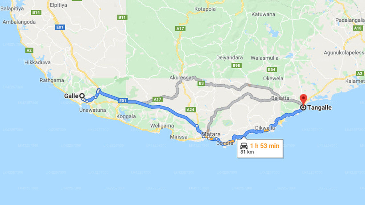 Galle by til Tangalle by privat transfer