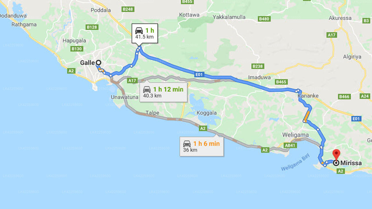 Galle City til Mirissa City privat transfer