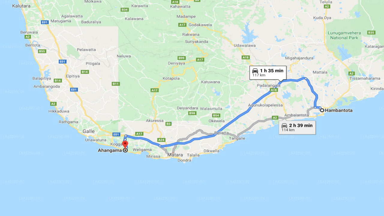 Hambantota by til Ahangama by - Privat transfer