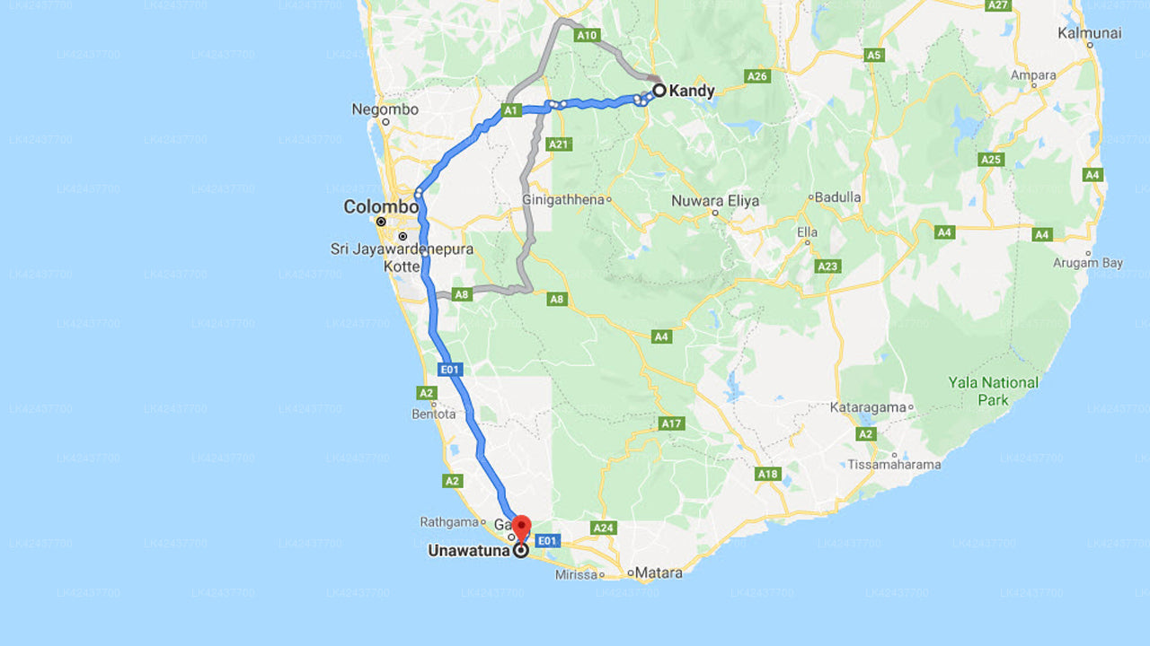 Kandy by til Unawatuna by privat transfer