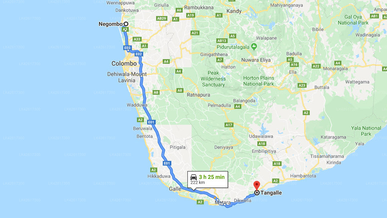 Negombo City til Tangalle City Privat Transport