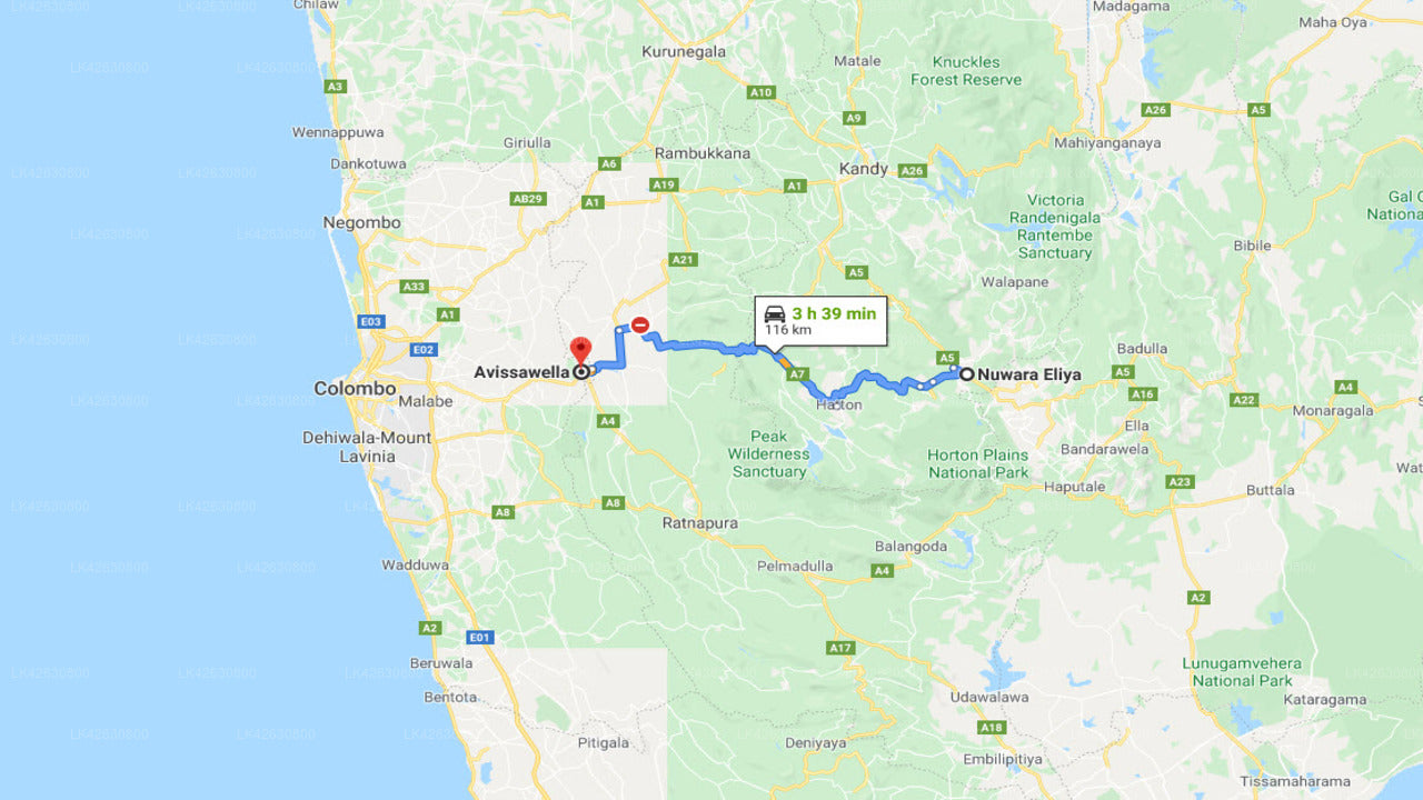 Privat transfer fra Nuwara Eliya by til Avissawella by