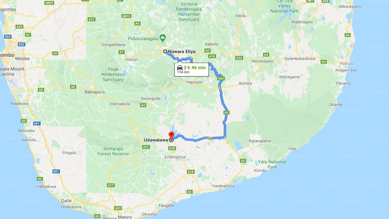 Privat transport fra Nuwara Eliya by til Ratnapura by