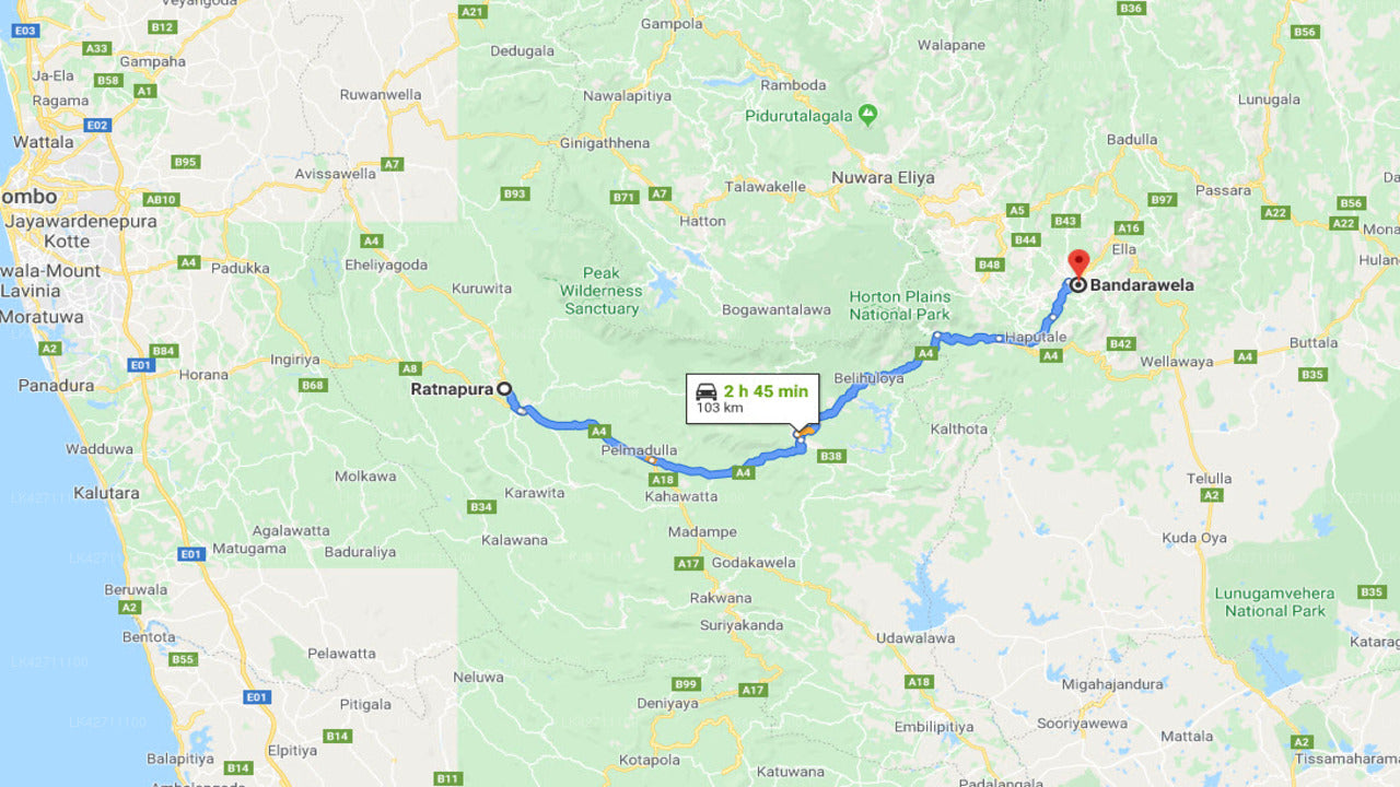 Ratnapura by til Bandarawela by privat transfer
