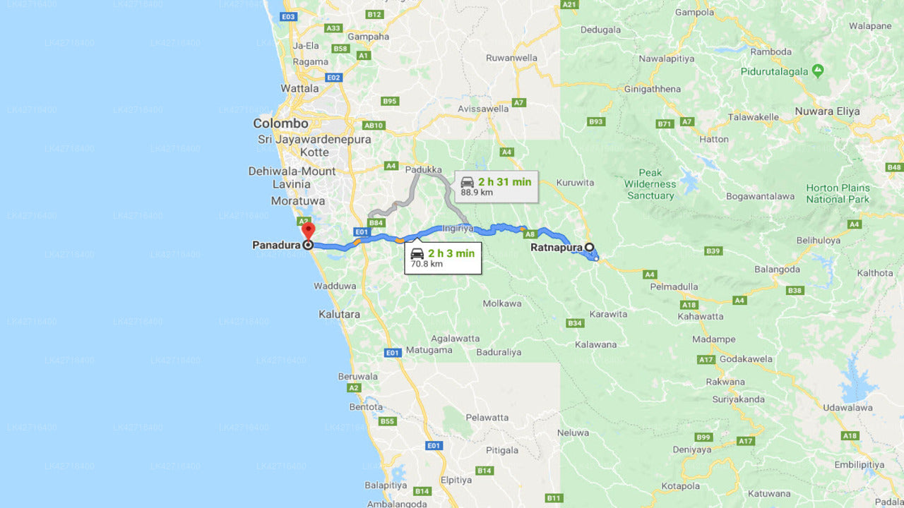 Ratnapura By til Panadura By Privat Transfer