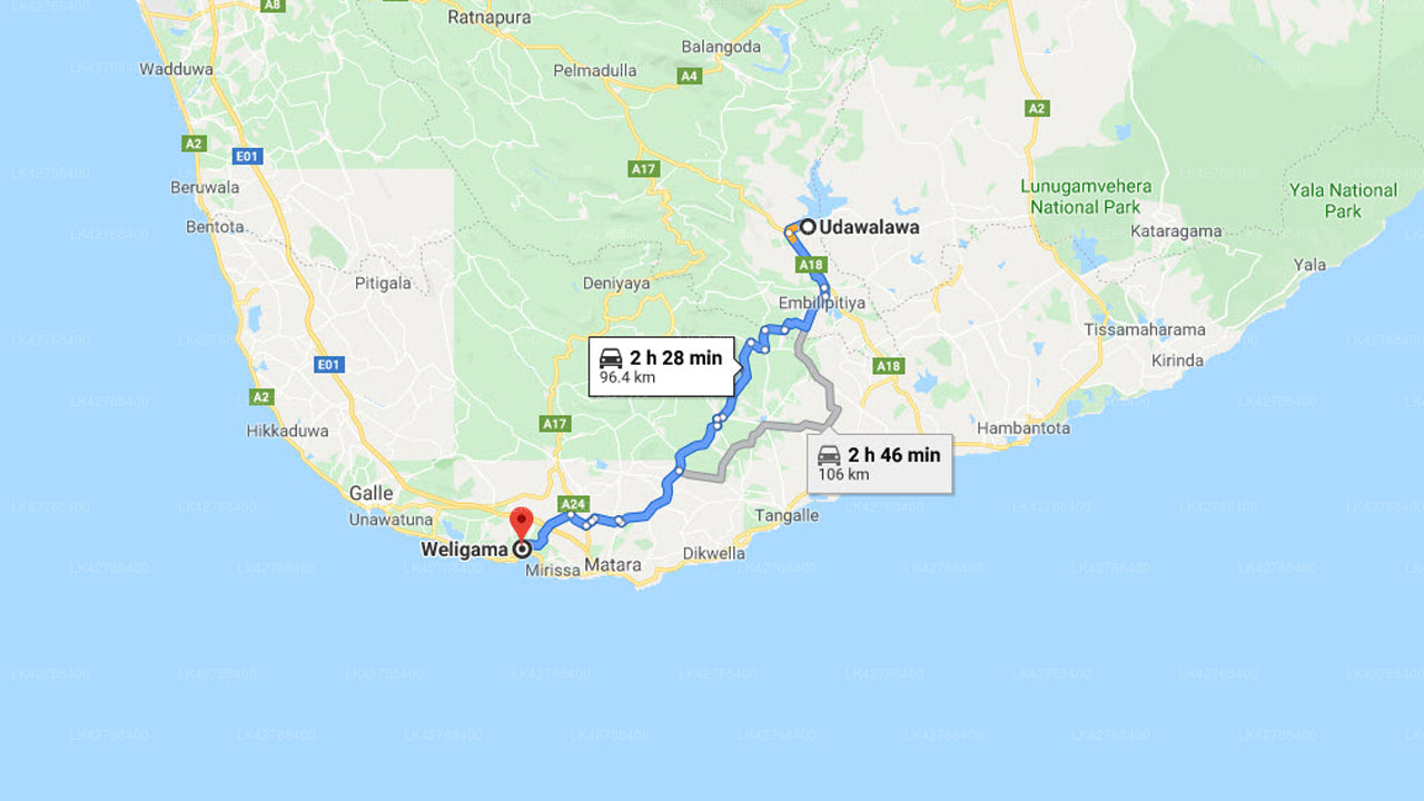 Udawalawe by til Weligama by privat transfer