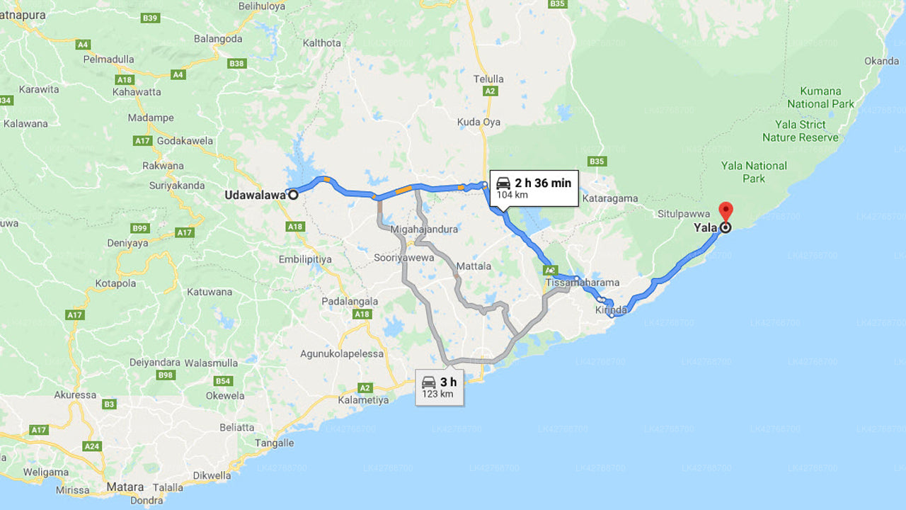 Privat transport fra Udawalawe by til Yala by