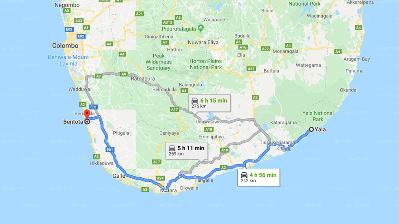 Yala City til Bentota City Privat Transfer