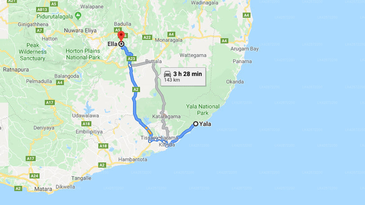 Yala City til Ella City Privat Transfer