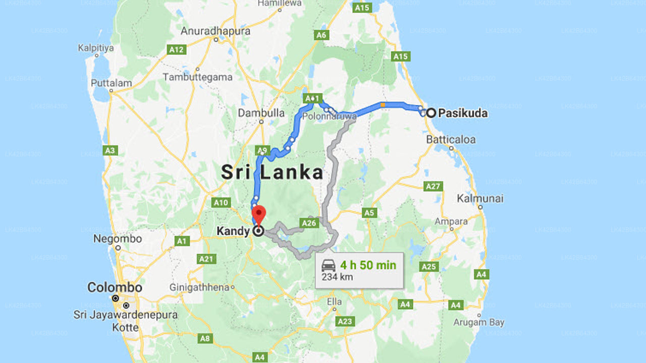 Privat transport fra Pasikuda by til Kandy by