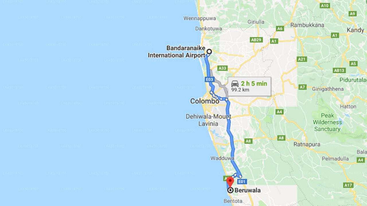 Transfer between Colombo Airport (CMB) and Neptune Hotel, Beruwala