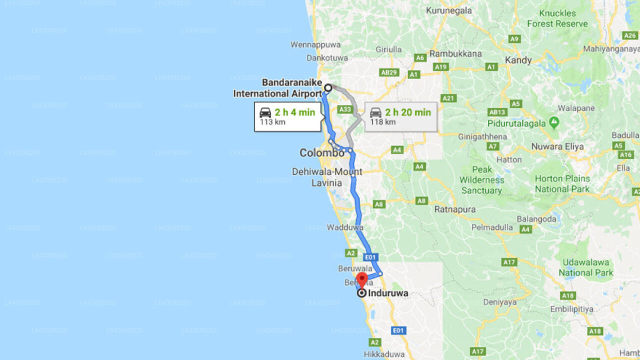 Transfer between Colombo Airport (CMB) and Shunyata Villa, Induruwa