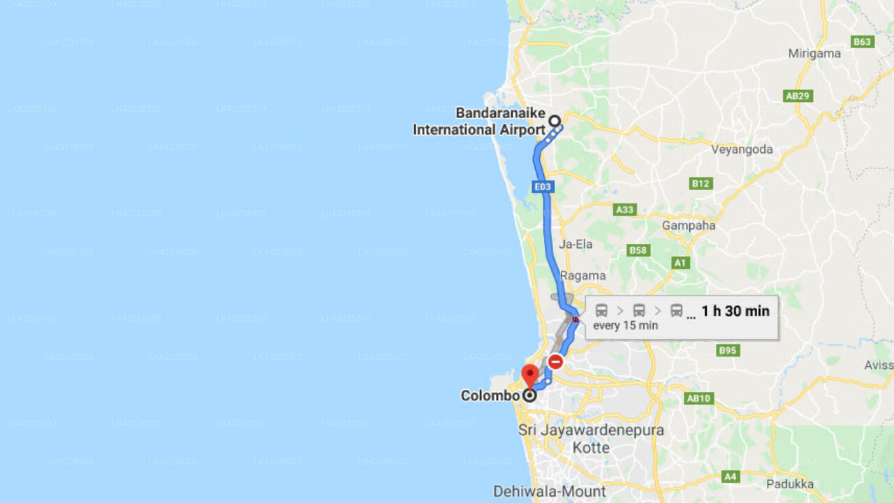 Transfer between Colombo Airport (CMB) and Drift BnB Colombo, Colombo