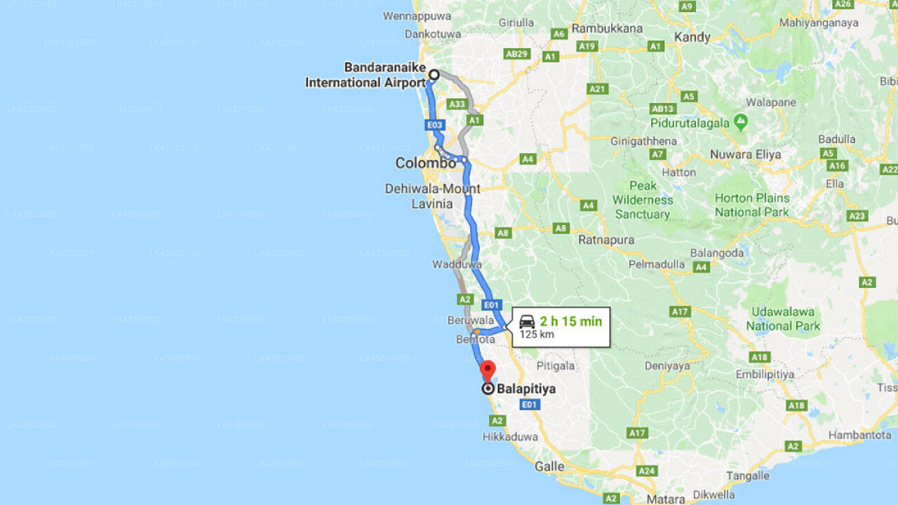 Transfer between Colombo (CMB) Airport and Kumu Beach, Balapitiya
