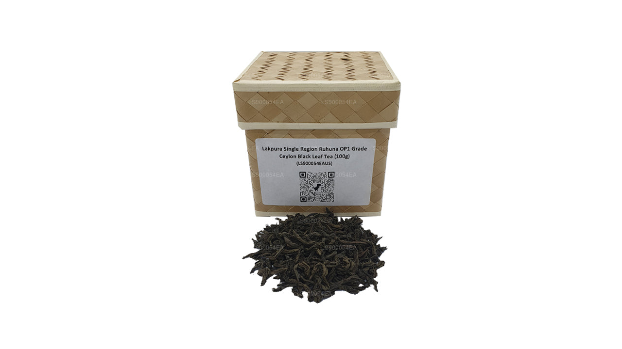 Lakpura Single Region Ruhuna OP1 klasse Ceylon sort blad te (100 g)
