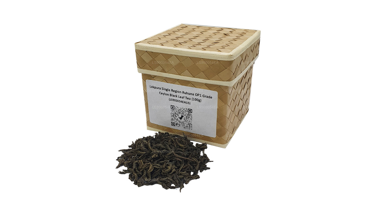 Lakpura Single Region Ruhuna OP1 klasse Ceylon sort blad te (100 g)
