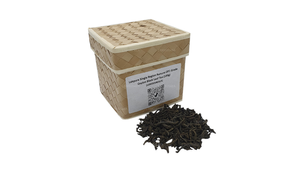 Lakpura Single Region Ruhuna OP1 klasse Ceylon sort blad te (100 g)
